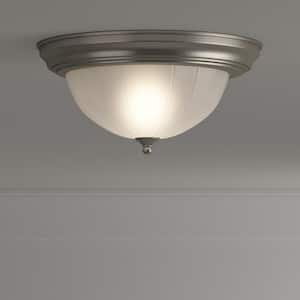 13.25 in. 2-Light Brushed Nickel Flush Mount with Etched Melon Glass Bowl