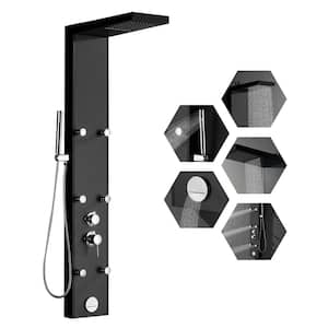 6-Jet Rainfall Shower Panel System with Spa Jets Rainfall Waterfall Shower Head and Shower Wand Marble Finish in Black