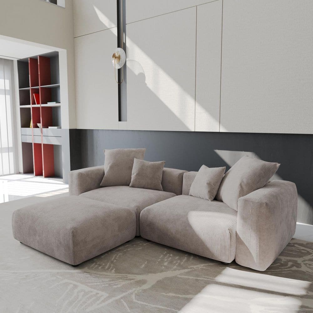 102 in. Square Arm Corduroy 3-Piece Modular Living Room Sectional Sofa with