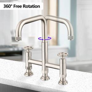 PLATO Double Handle Bridge Kitchen Faucet Side Spray Included in Brushed Nickel