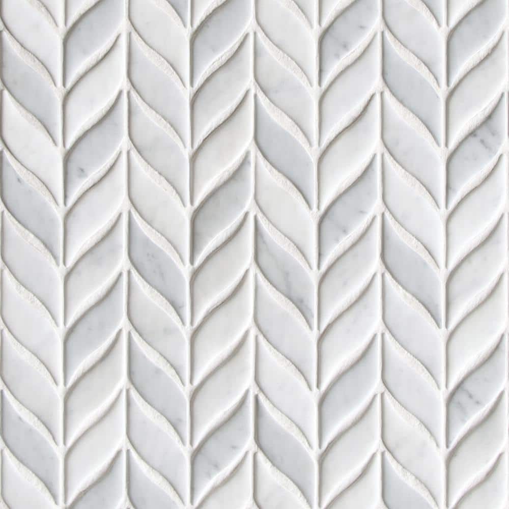 White Calacatta Recycled Glass Leaf Mosaic Tile