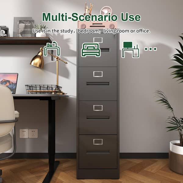 Tidoin Modern 4-Drawer Black Metal 18 in. W Vertical File