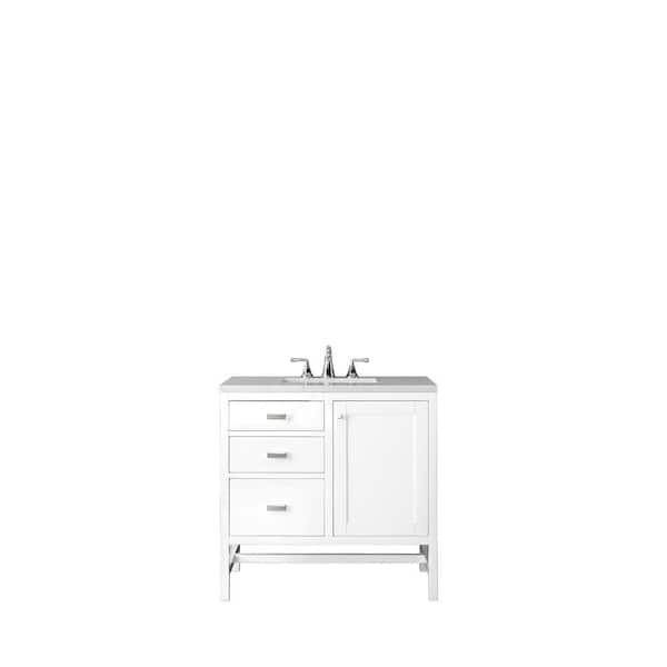 James Martin Vanities Addison 36 in. W x 23.5 in. D x 35.5 in. H Bath Vanity in Glossy White with Eternal Jasmine Pearl Quartz Top and Basin