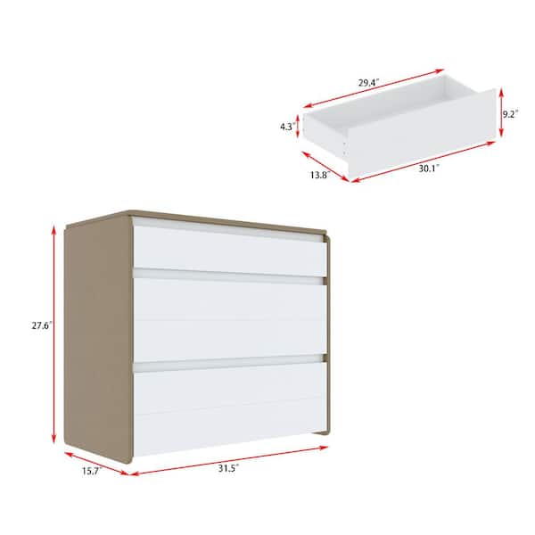 FUFU&GAGA White and Beige 3-Drawer 31.5 in. W Nightstand
