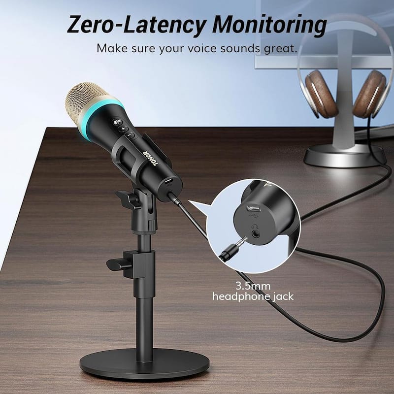 USB Dynamic Microphone for Podcast Gaming Mic with RGB for Recording with Quick Mute and Stand