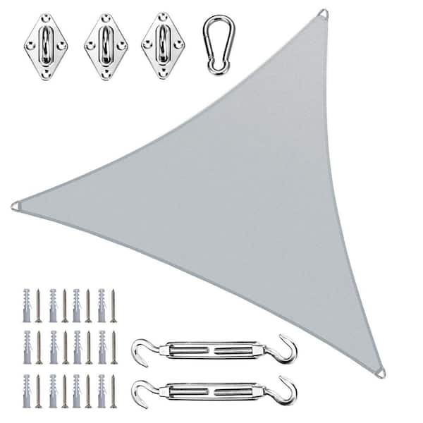18 ft. x 18 ft. x 18 ft. Triangle Pro Ring Sun Shade Sail with Hardware Kit-Grey
