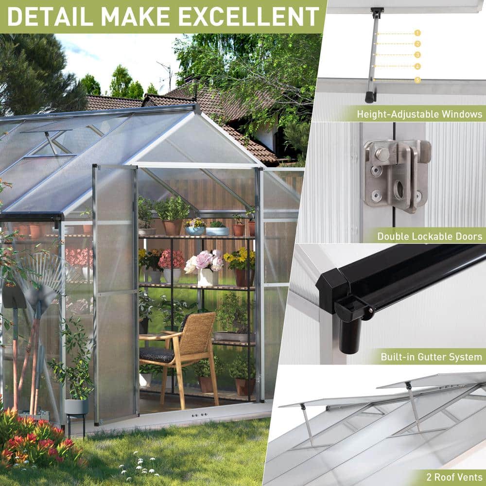 8' x 10' Transparent Aluminum Walk-In Greenhouse with Adjustable Windows