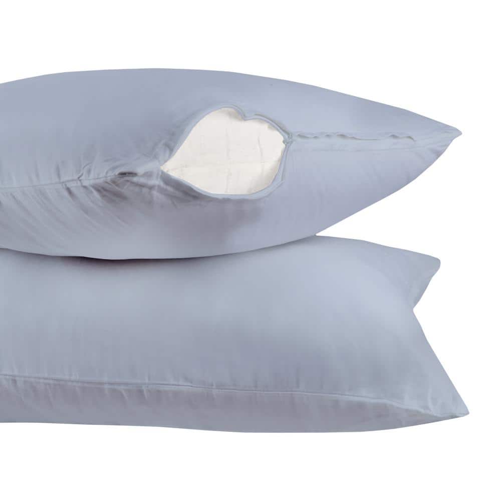 Light Blue Organic Cotton Hypoallergenic Queen Pillowcase Pair