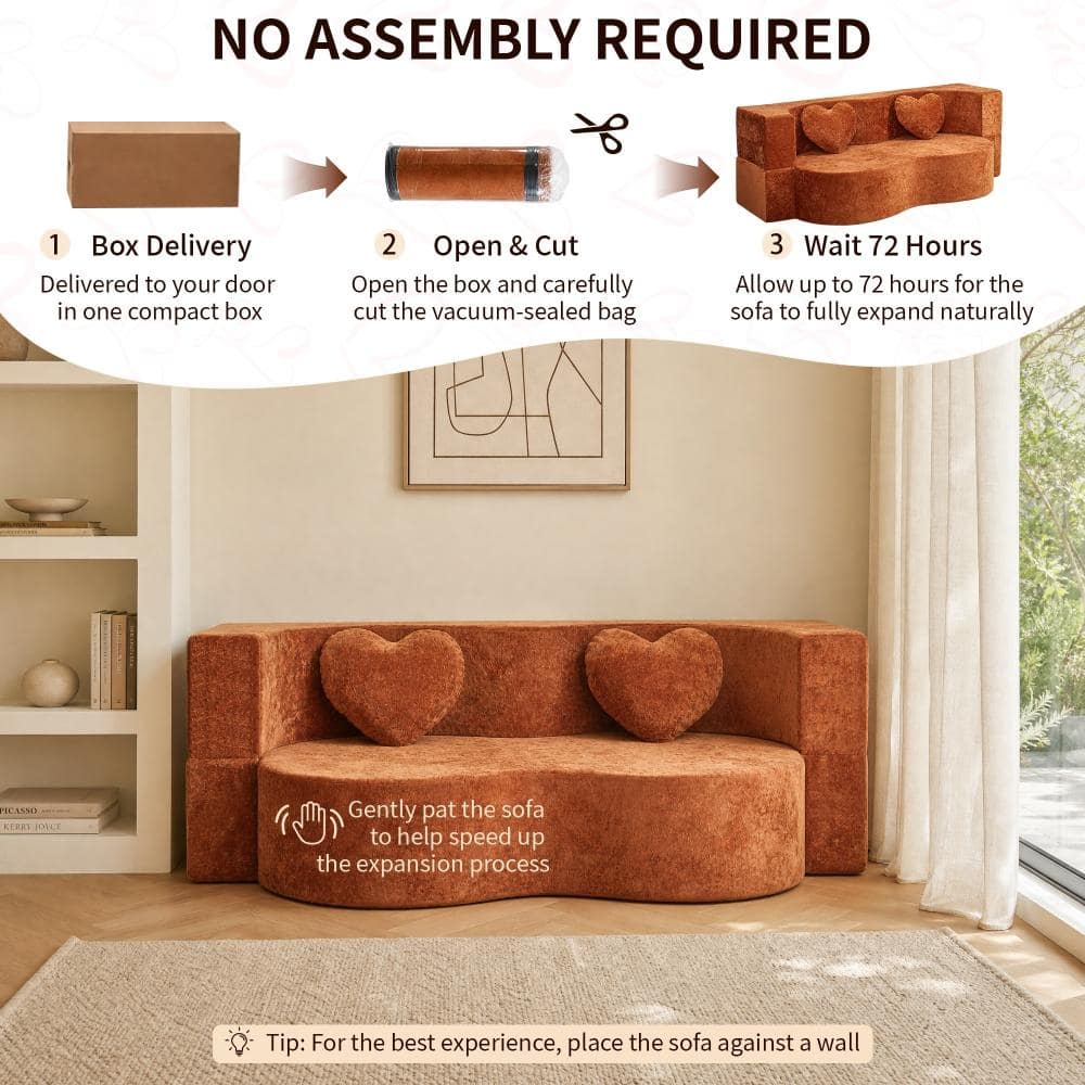 Unboxing and assembly steps for the sofa.