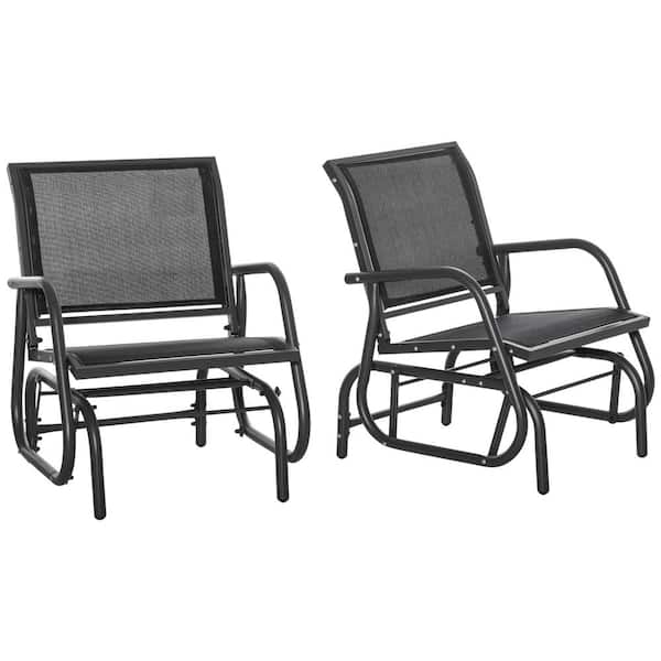 ITOPFOX Rocking Chair 1-Person Metal Outdoor Glider with Breathable Mesh Fabric, Curved Armrests, Steel Frame in Black Set of 2