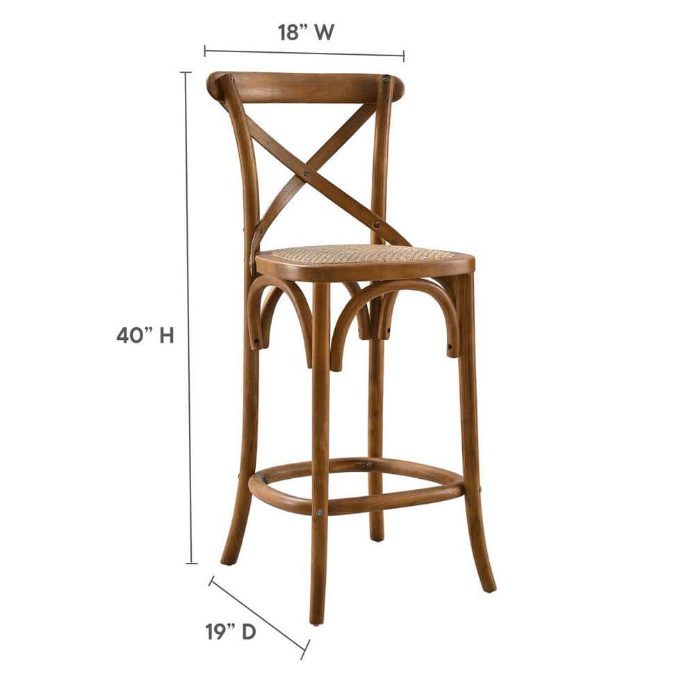 Walnut Elm Wood Counter Stool with Rattan Seat