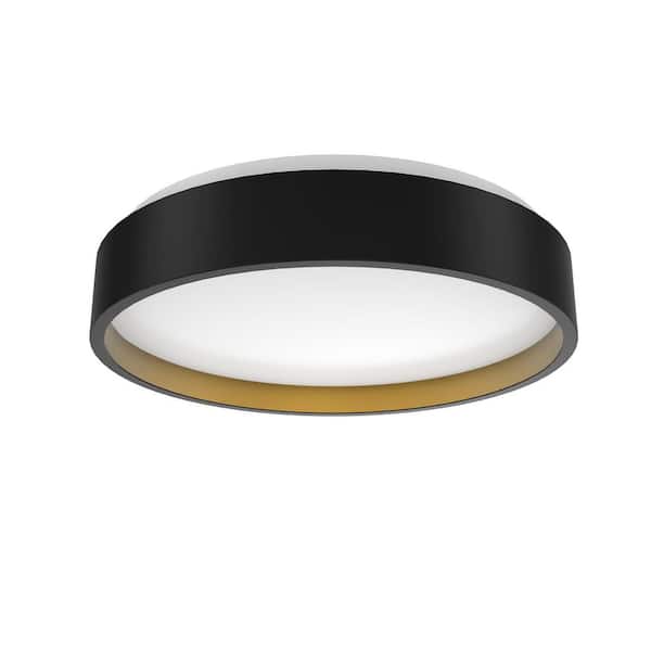 DYMOND 15 in. Modern Black with Golden Inside Integrated LED 5 CCT Flush Mount Ceiling Light Fixture for Living Room or Bedroom