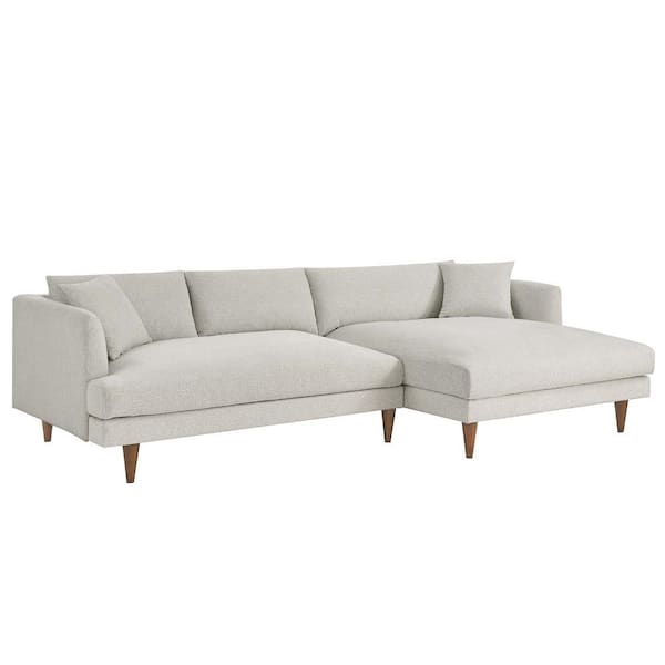 MODWAY Zoya 110 in. in Square Arm 2-piece Polyester Rectangle Sectional Sofa in. Heathered Weave Ivory