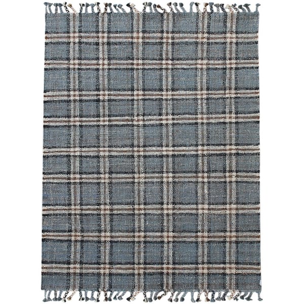 Unbranded Hampton Blue 7 ft. 6 in. x 5 ft. Transitional Plaid Jute Area Rug