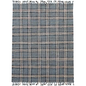 Hampton Blue 3 ft. 6 in. x 5 ft. 6 in. Transitional Plaid Jute Area Rug