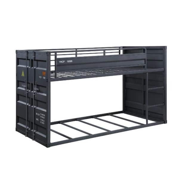 Benjara Gray Twin Adjustable Bunk Bed with Metal Frame