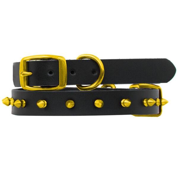 Platinum Pets 15 in. Black Genuine Leather Dog Collar in Gold Spikes