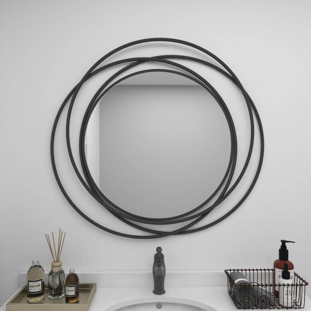 Elegant Overlapping Rings 42" Round Wood and Metal Wall Mirror