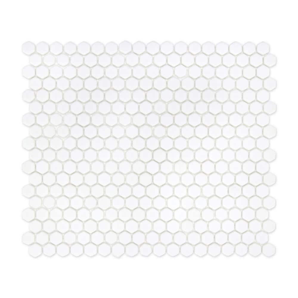 White Matte Hexagonal Recycled Glass Mosaic Tile