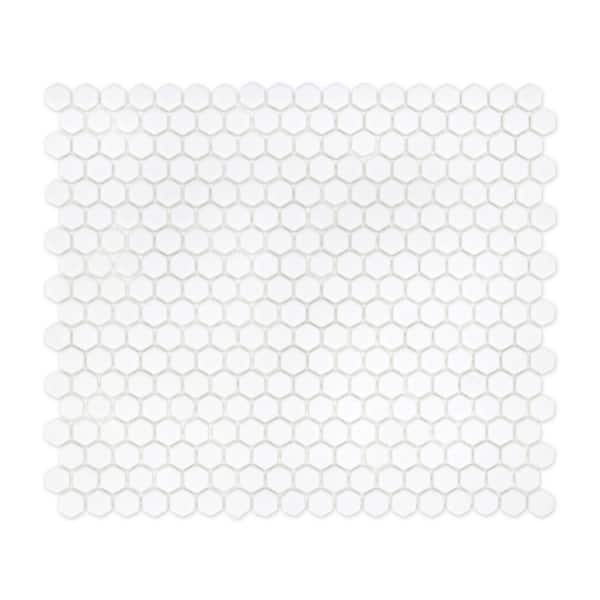 sunwings White Hexagon 11.5 in. x 9.9 in. Recycled Glass Marble Looks Mosaic Floor and Wall Tile (7.9 sq. ft./Case)