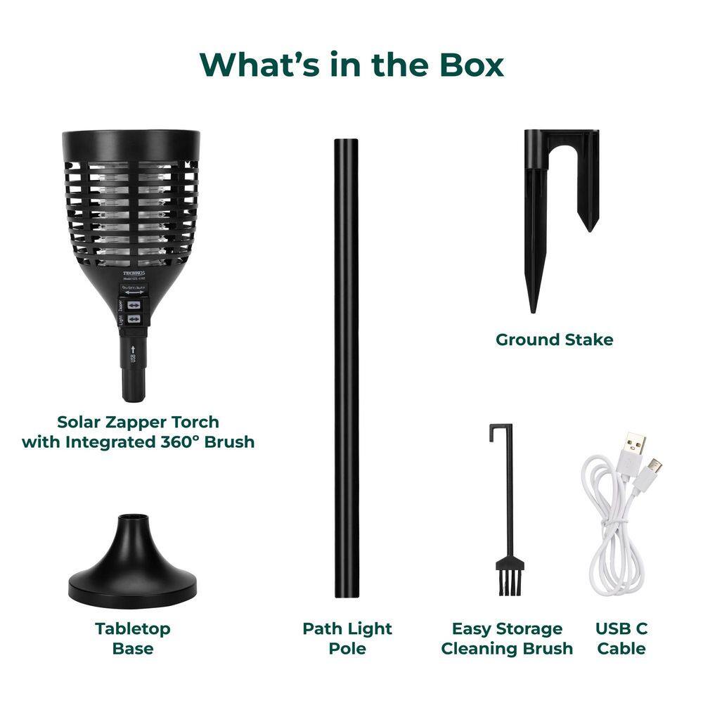 Solar Black Bug Zapper Torch with Easy-Clean Brush