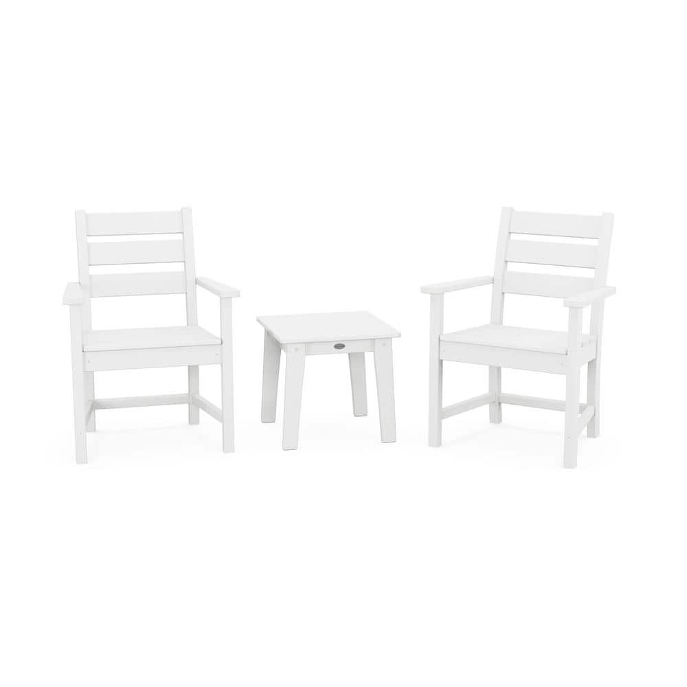 POLYWOOD Grant Park White 3-Piece Plastic Arm Chair Outdoor Bistro Set -  PWS577-1-WH