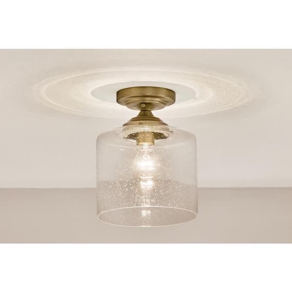 KICHLER Winslow 8.5 in. 1-Light Natural Brass Hallway Contemporary Semi-Flush Mount Ceiling Light with Clear Seeded Glass
