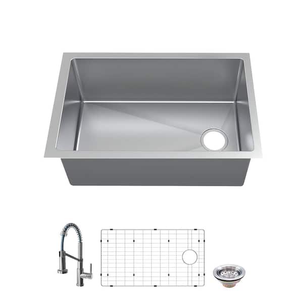 Glacier Bay Tight Radius 31 in Undermount Single Bowl 18 Gauge Stainless Steel Kitchen Sink with Spring Neck Faucet