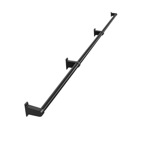 12 ft. Black Aluminum Metal Hand Rails Indoor Outdoor Stairs Wall Mount Staircase Handrail Industrial Style