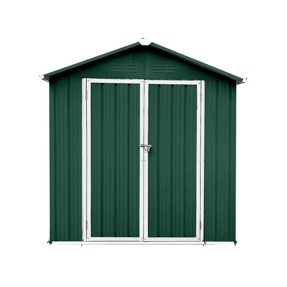 6 ft. W x 4 ft. D Green Outdoor Metal Storage Shed Garden Tool Storage ...