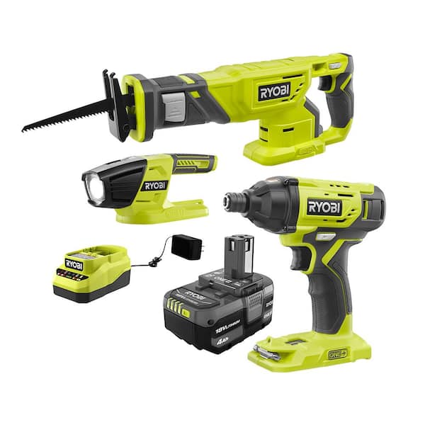 RYOBI PCK105KN ONE+ 18V Cordless Combo Kit (3-Tool) with (1) 4.0 Ah Battery and Charger - 1