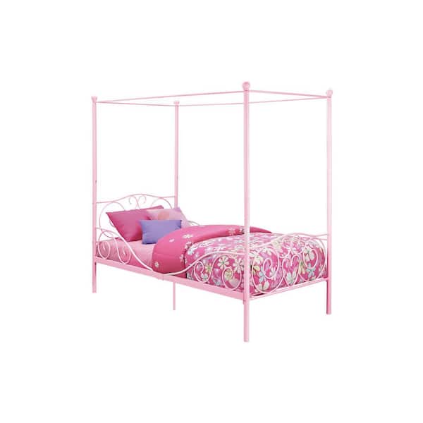 Pink Fast Delivery Details about   New DHP Canopy Bed with Sturdy Bed Frame Twin Size Metal 