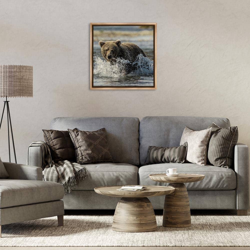 UPC 199235947645 product image for Bear Splashing in River by Danita Delimont Brown Floater Frame Animal Graphic Ar | upcitemdb.com