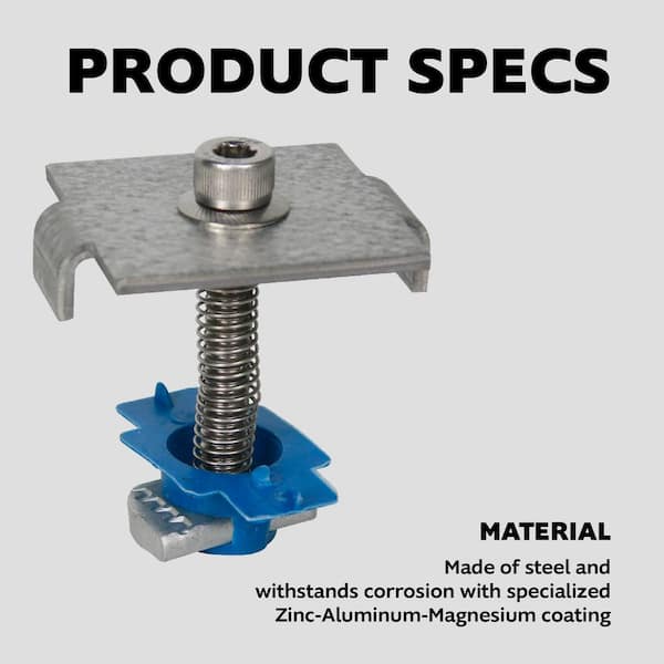 Adamax Steel Solar Panel Mid Clamp with Bolt, Cone Nut, and Spring