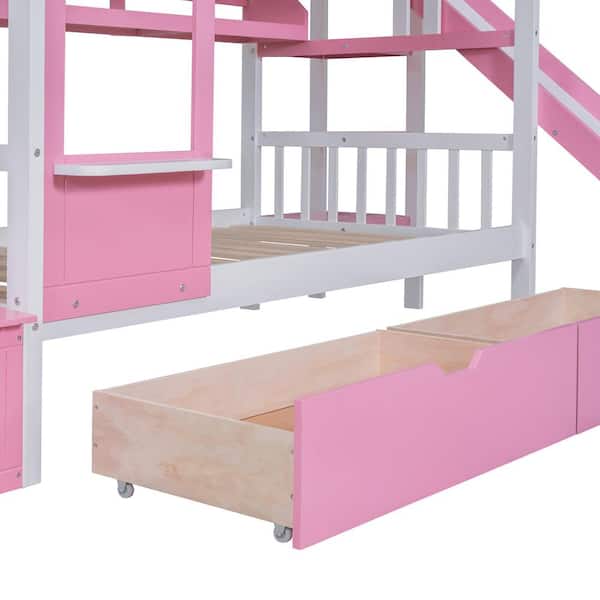 Harper & Bright Designs Pink Twin over Twin Castle Style