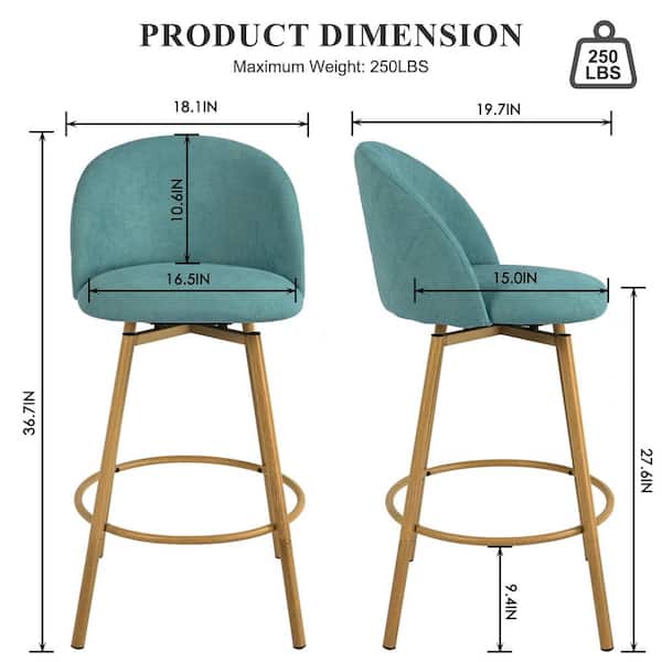 26 in. Colsted Aloe Blue Upholstered Counter Stools with Swivel Seat (Set of 2)