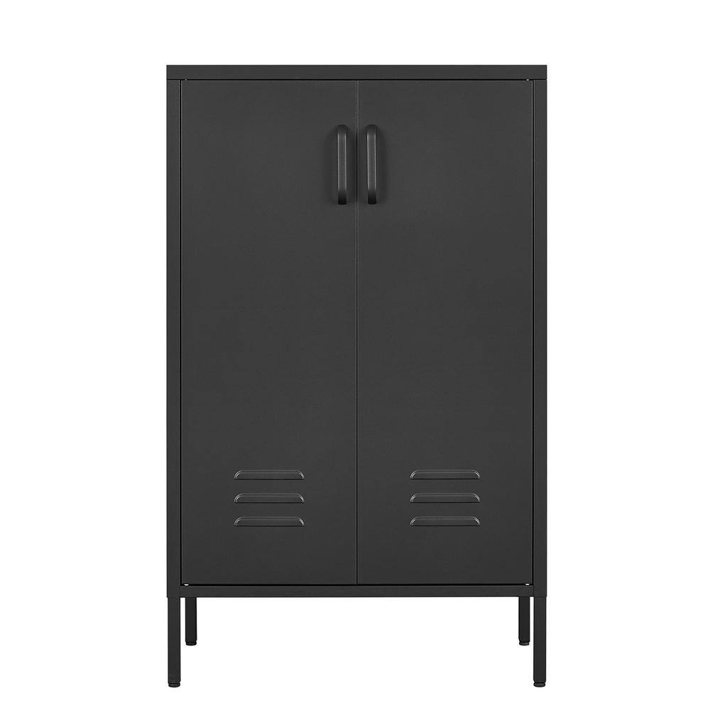 Metal Accent Black Storage Cabinet With 2-shelves 2-door Plastic Pad 