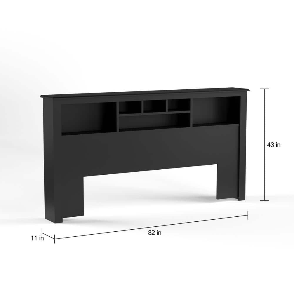 King Black Wood Bookcase Headboard with Storage