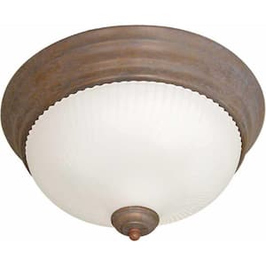 11 in. 1-Light Prairie Rock Indoor Flush Mount with Frosted Ribbed Glass Bowl