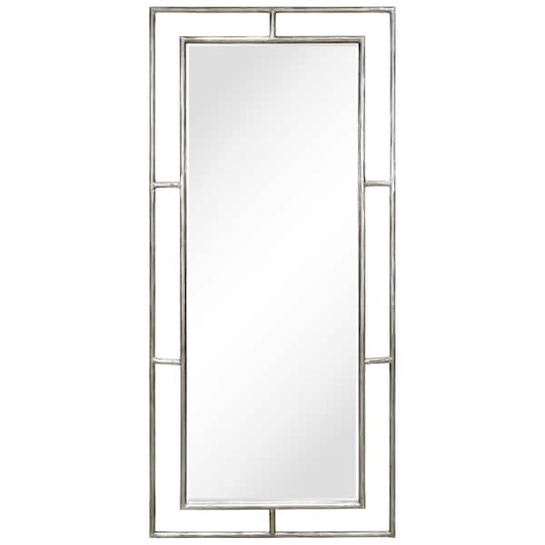 Champagne Rectangular Beveled Wall Mirror 38 in. x 82 in. Featuring a Silver Foiled & Champagne Finished Iron Pipe Frame