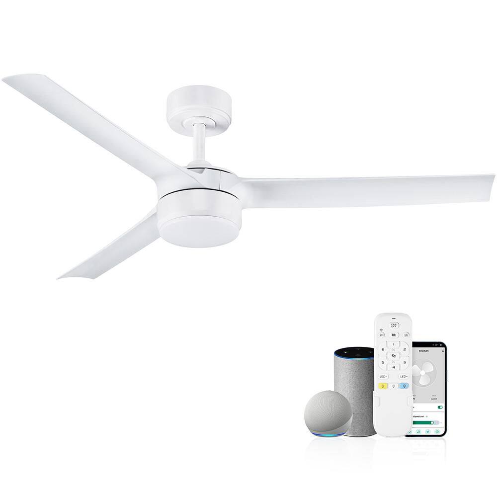 52 in. Smart Indoor/Outdoor White Ceiling Fans with LED Lights and Remote, 