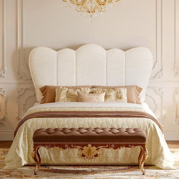 Plush Ivory Crown Fabric Headboard Upholstered Headboard with Height Adjustment for 8-14 in. Mattress, Full