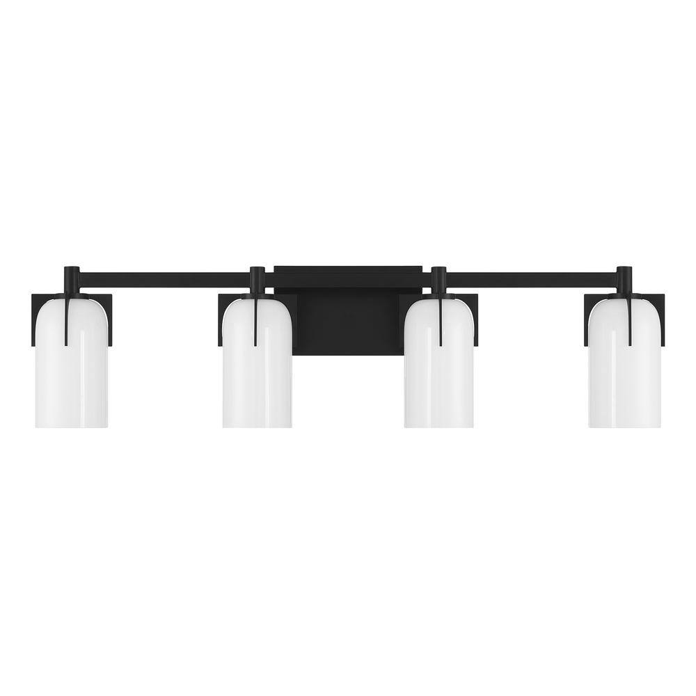 Matte Black 4-Light Vanity with Etched White Opal Glass Shades