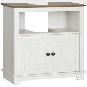 White Bath Vanity Cabinet with Double Doors and Storage Shelves