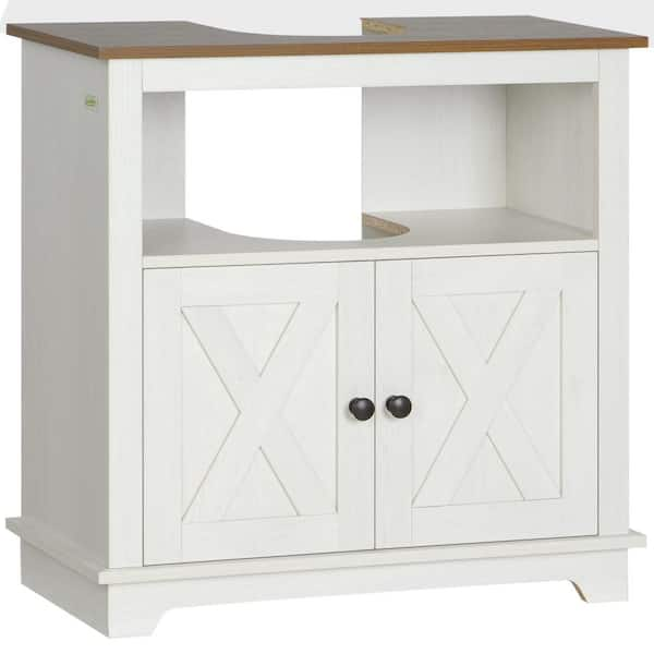 kleankin Pedestal Under Sink Cabinet with Double Doors, Modern Bathroom Vanity Storage Unit with Shelves, White