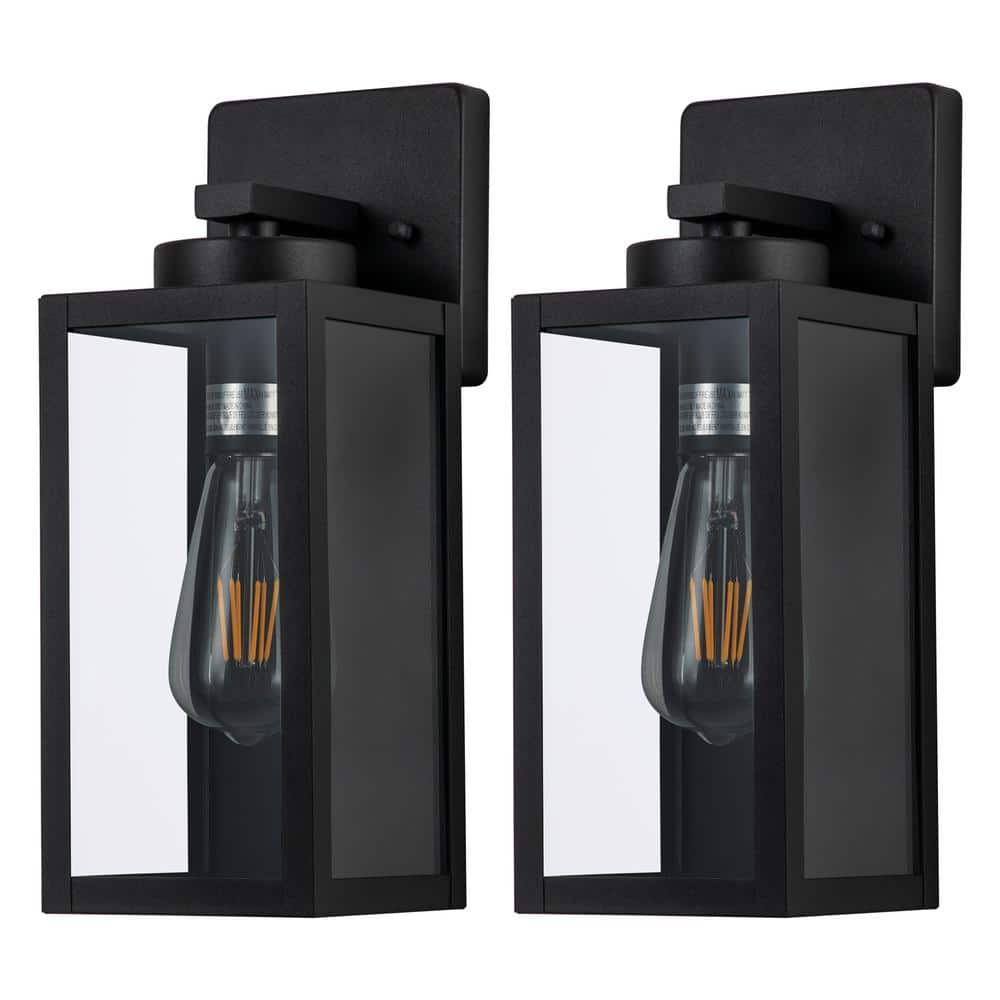 Matte Black Modern Outdoor Wall Lantern Sconce with Clear Glass