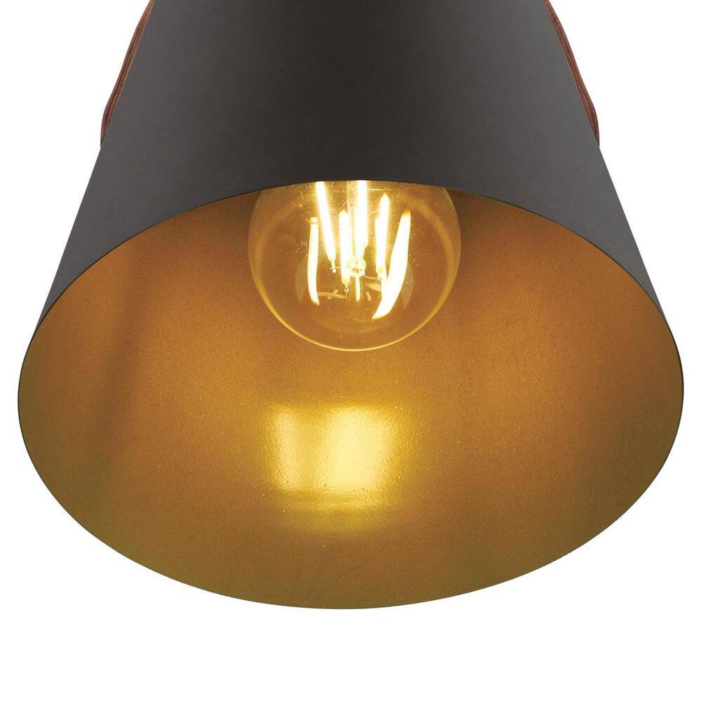 Pasco Mini Pendant Light with Leather Strap, Black-Bronze Finish