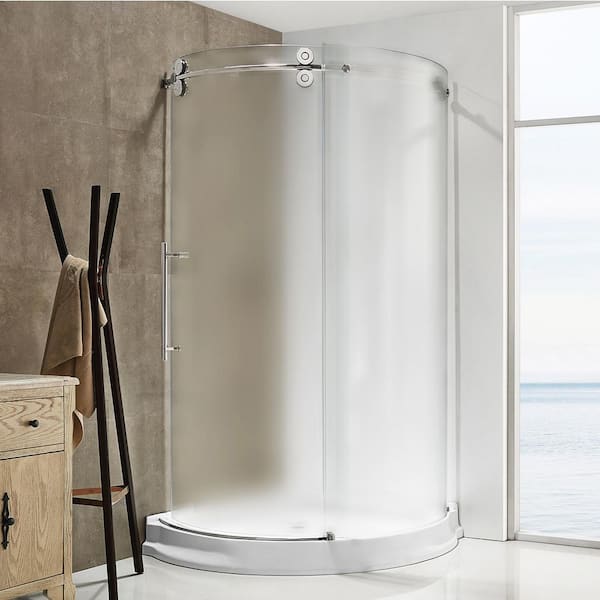 Dreamwerks 40 in. x 40 in. x 79 in. Sliding Round Frameless Shower Enclosure in Chrome with Frosted Glass