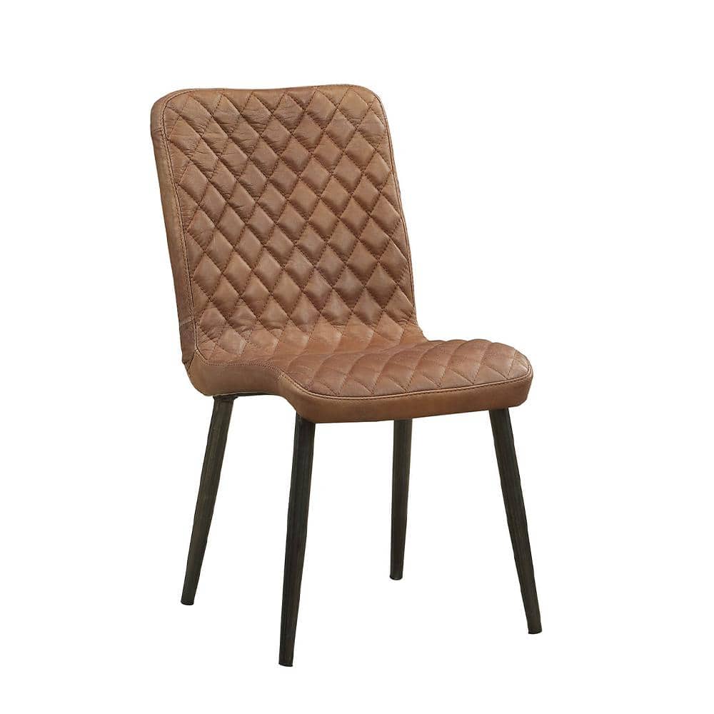 Low-Profile Vintage Chocolate Leather Side Chair with Metal Legs