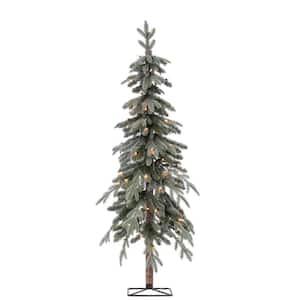 5 ft. Pre-Lit Flocked Natural Cut Alpine Artificial Christmas Tree with 70 Clear Lights